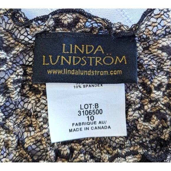 Vintage Y2K LINDA LUNDSTRÖM Black & Tan Stretchy Mesh Overlay Top Size 10 - Picture 3 of 6